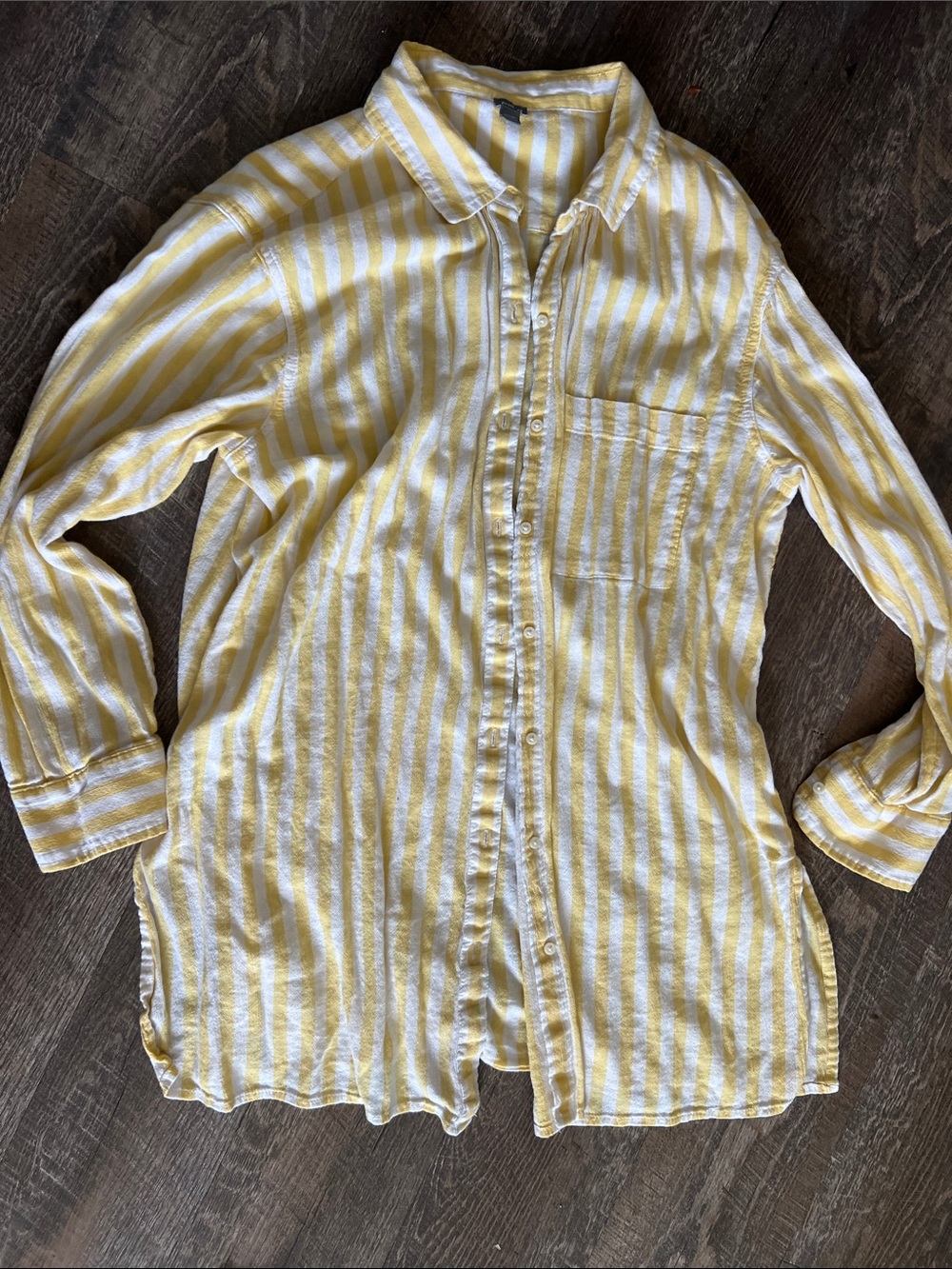 Aerie Yellow & White Striped longline Button-Up Shirt